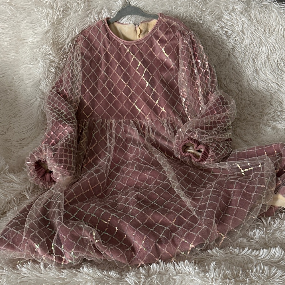 House of LooLous Elegant Pink Velvet and Sequin Kids Dress